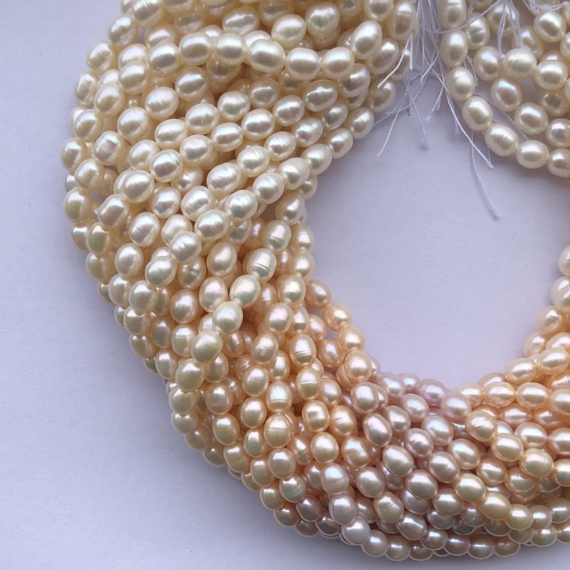 8mm Natural White Yellow Pink Freshwater Pearl Stone Rice Shape Beads