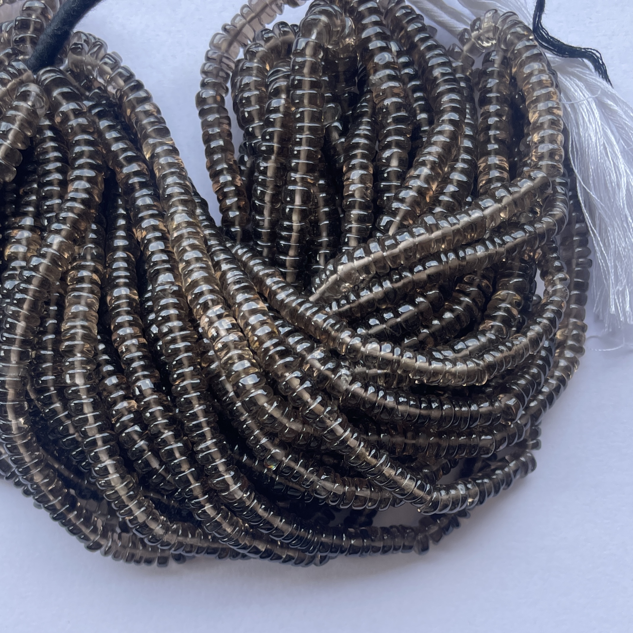 5mm Natural Smoky Quartz Stone Smooth Heishi Beads