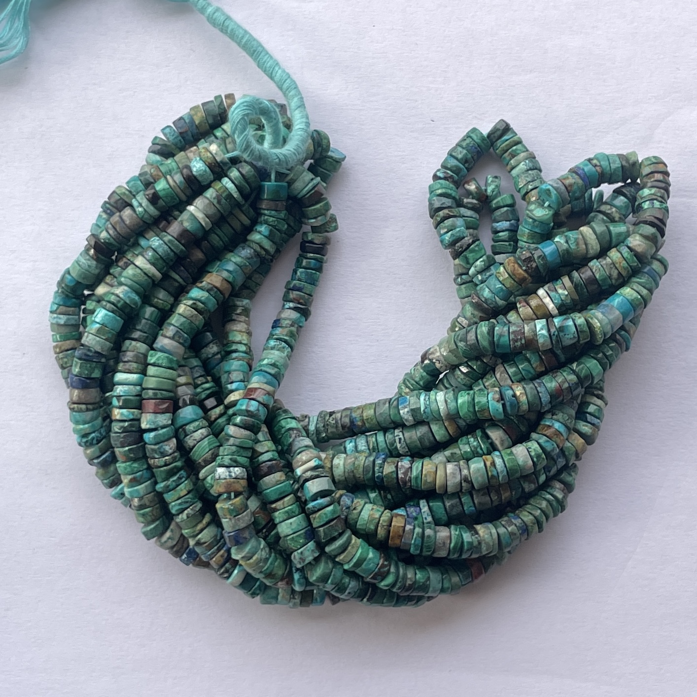 5mm Natural Chrysocolla Smooth Heishi Tyre Gemstone Beads