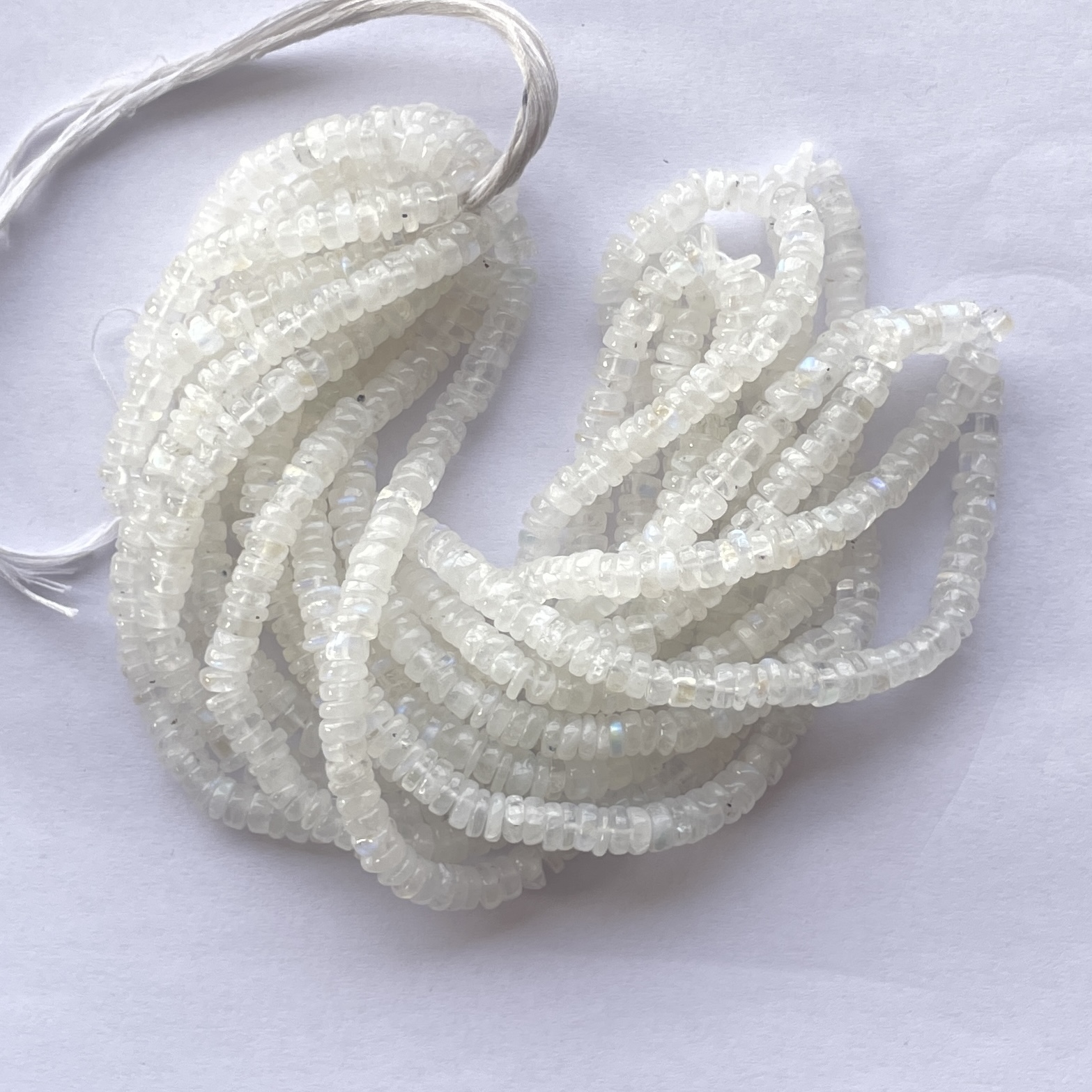 5mm Natural Rainbow Moonstone Smooth Heishi Tyre Gemstone Beads