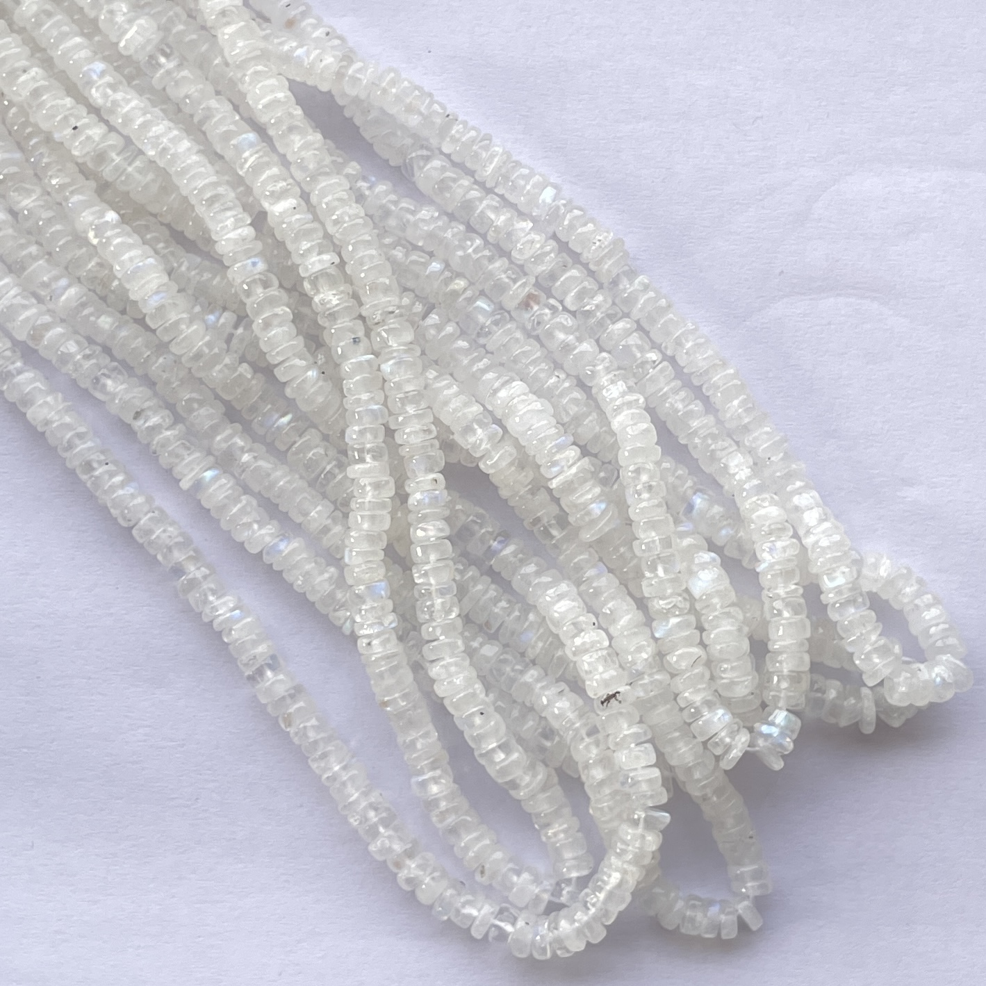 5mm Natural Rainbow Moonstone Smooth Heishi Tyre Gemstone Beads