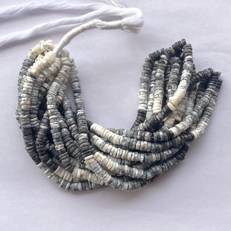 5mm Natural Dendrite Opal Smooth Heishi Tyre Gemstone Beads