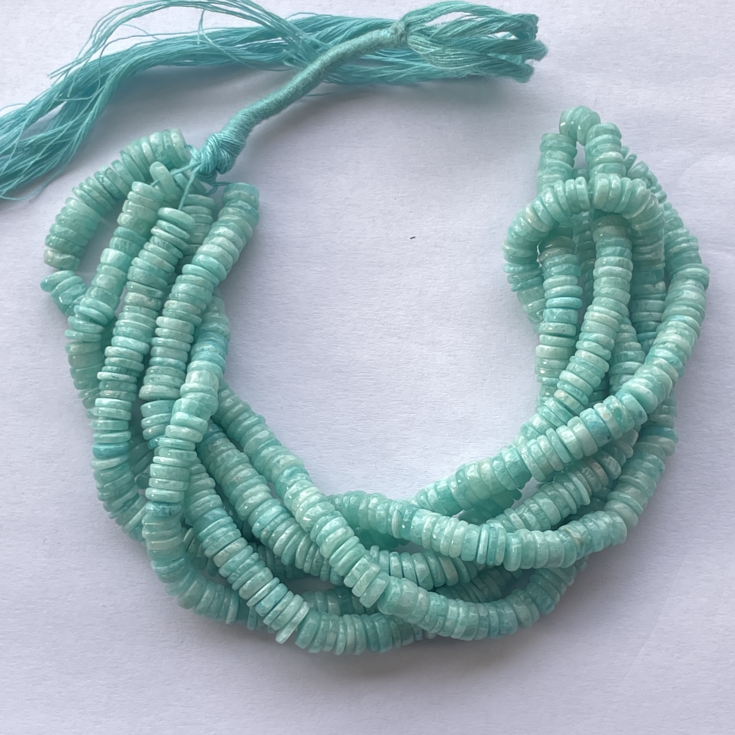 5mm Natural Amazonite Smooth Heishi Tyre Gemstone Beads