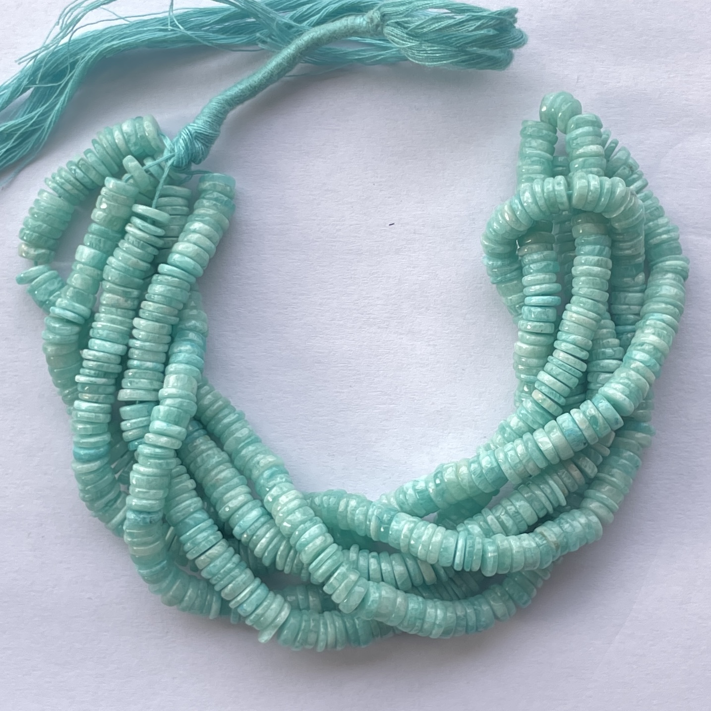 5mm Natural Amazonite Smooth Heishi Tyre Gemstone Beads