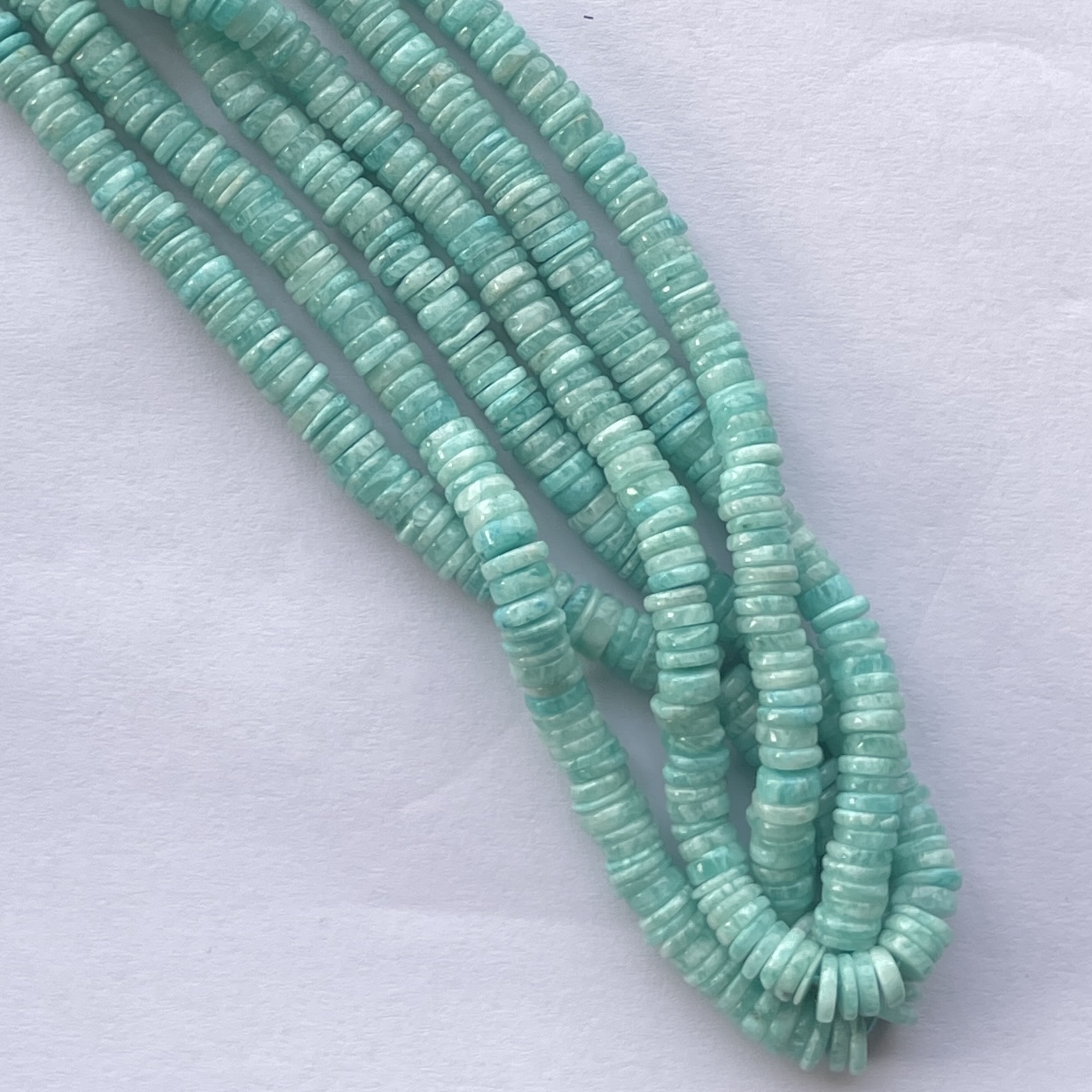 5mm Natural Amazonite Smooth Heishi Tyre Gemstone Beads