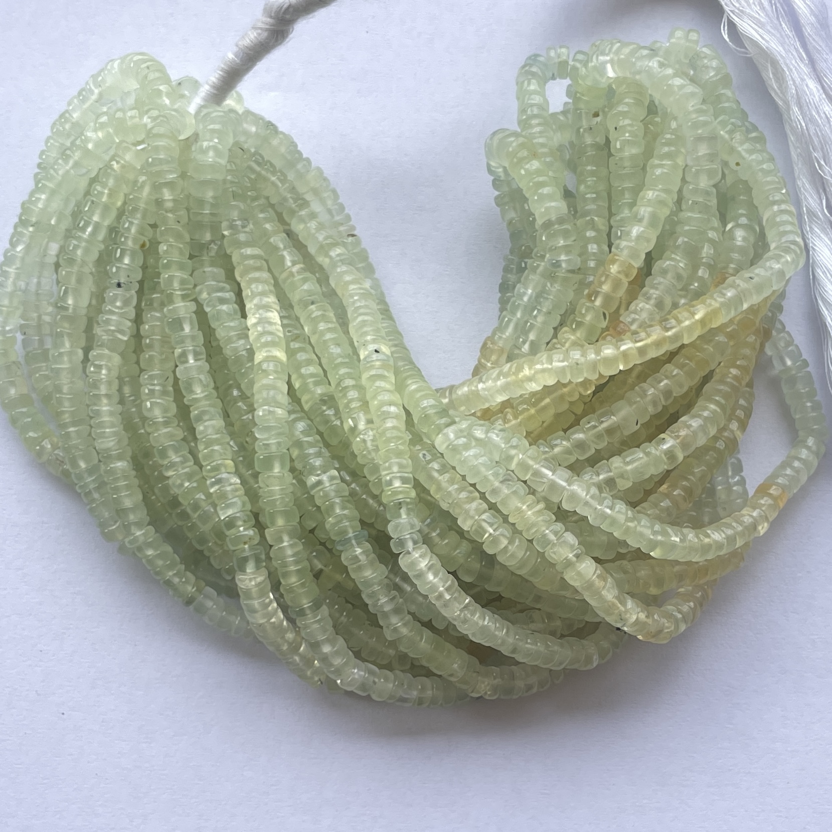 5mm Natural Prehnite Smooth Heishi Tyre Gemstone Beads