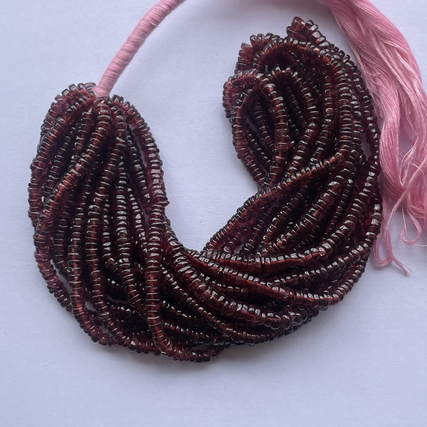 5mm Natural Garnet Smooth Heishi Tyre Gemstone Beads
