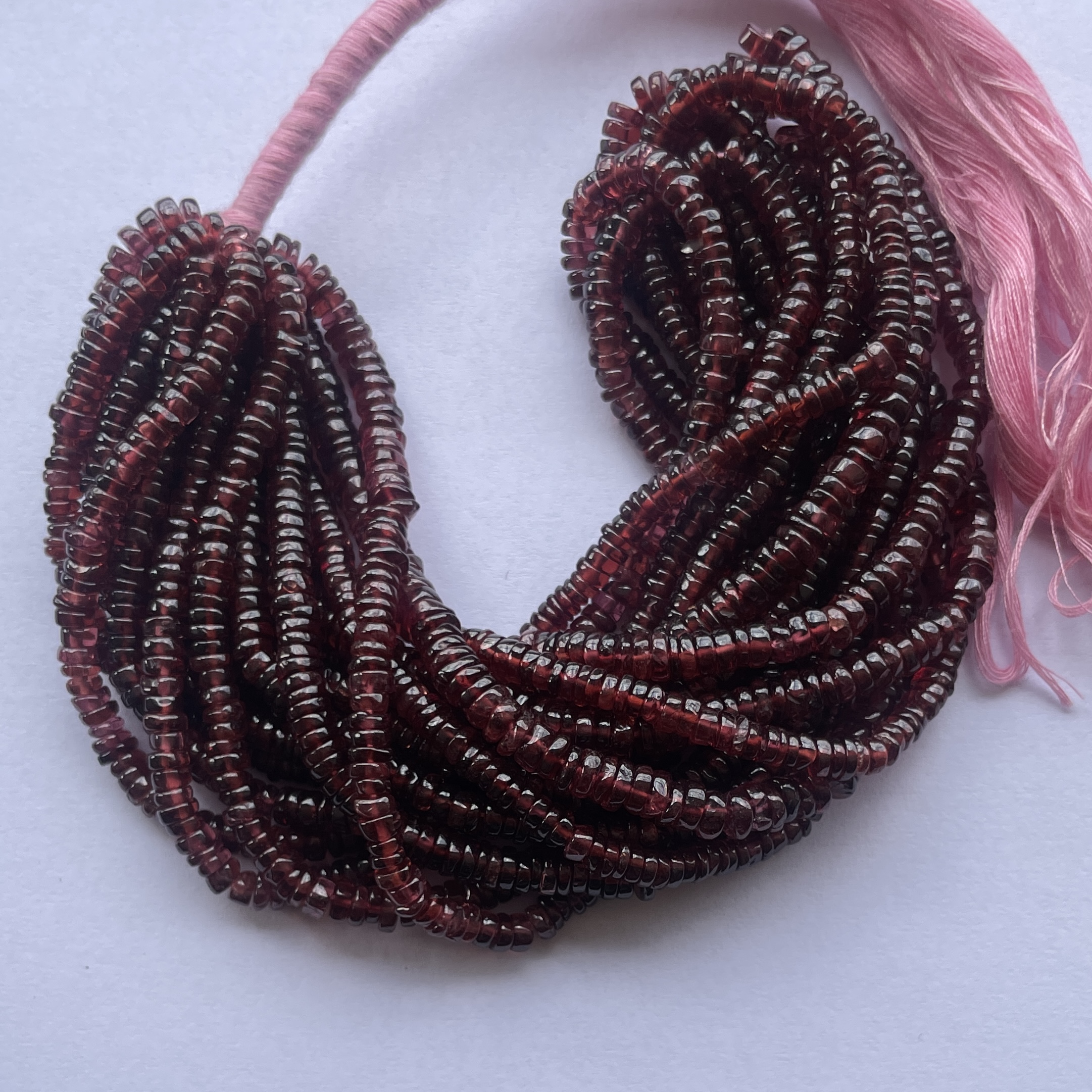 5mm Natural Garnet Smooth Heishi Tyre Gemstone Beads