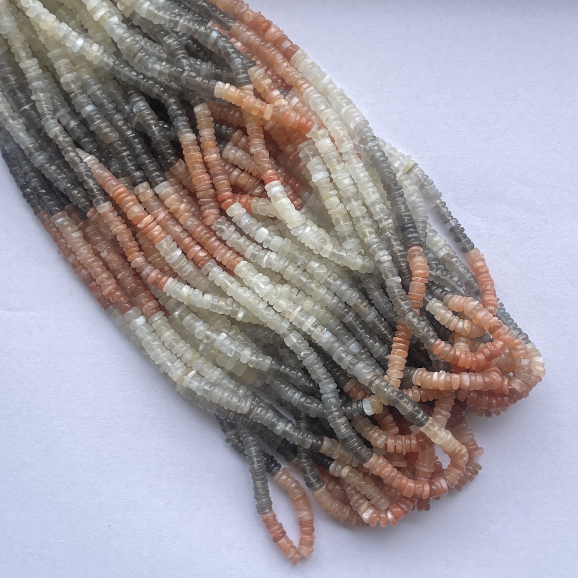 5mm Natural Multi Moonstone Smooth Heishi Tyre Gemstone Beads