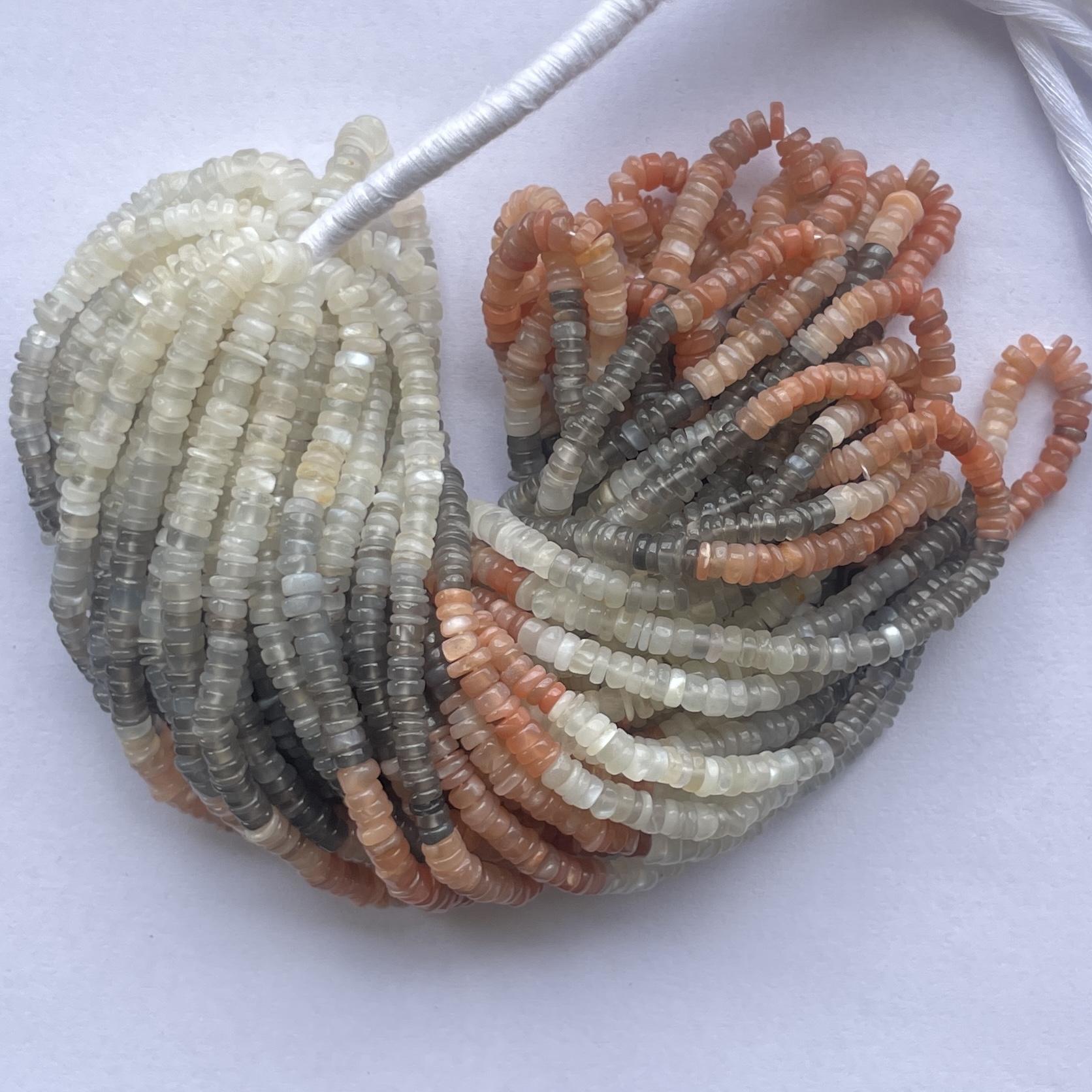 5mm Natural Multi Moonstone Smooth Heishi Tyre Gemstone Beads