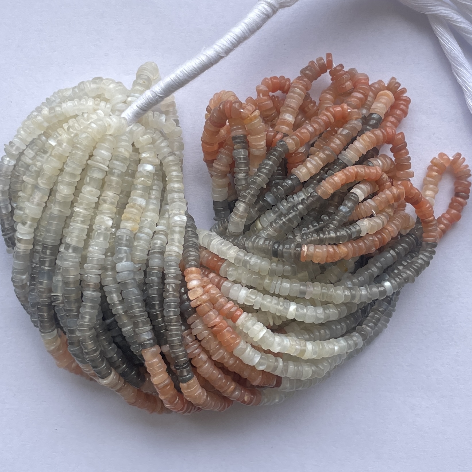 5mm Natural Multi Moonstone Smooth Heishi Tyre Gemstone Beads