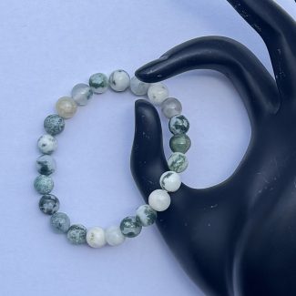 8mm Natural Moss Tree Agate Smooth Round Beads Bracelet