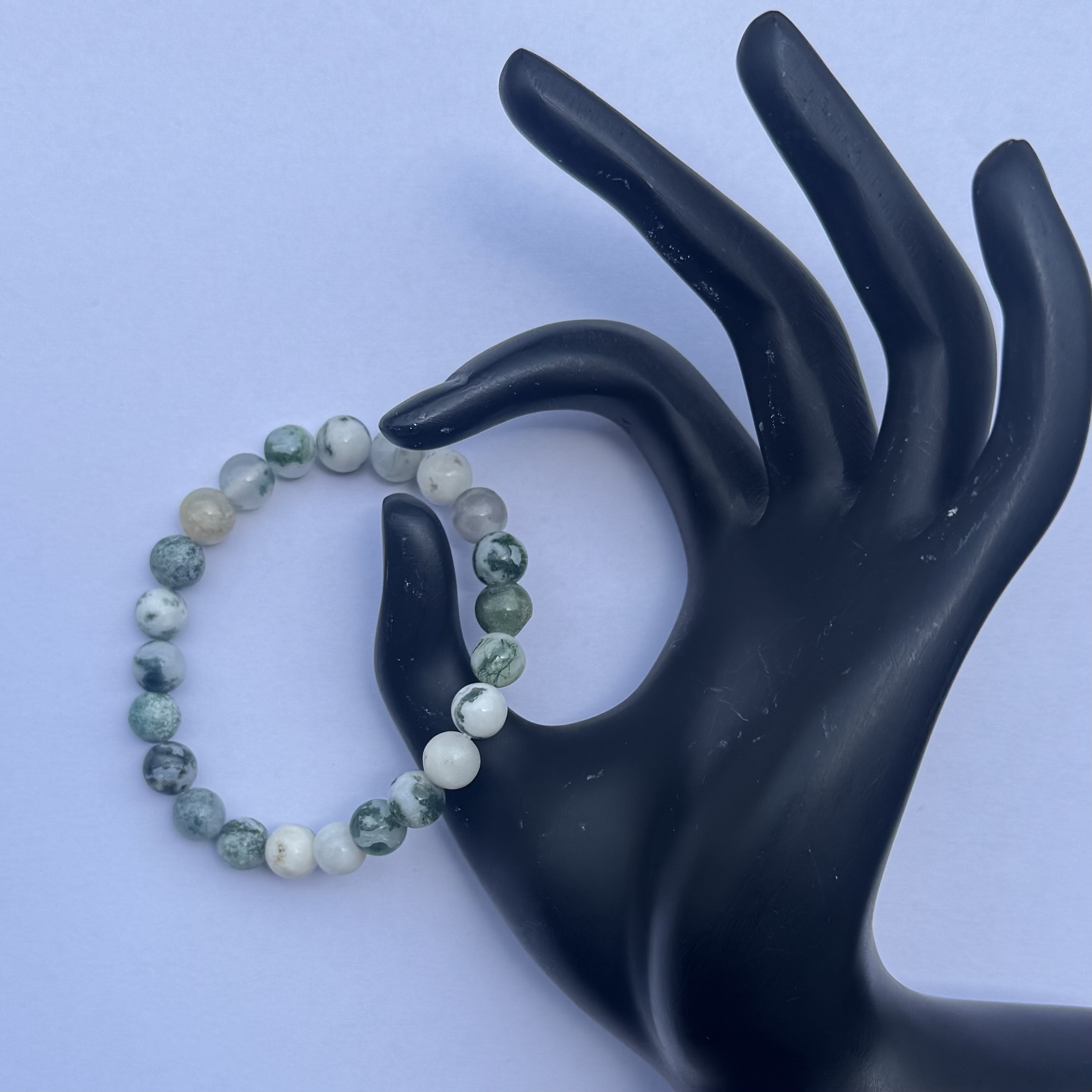 8mm Natural Moss Tree Agate Smooth Round Beads Bracelet
