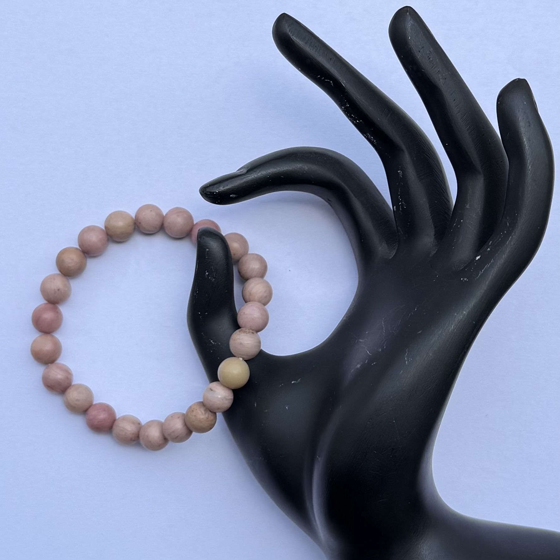8mm Natural Pink Rhodonite Smooth Round Beads Bracelet