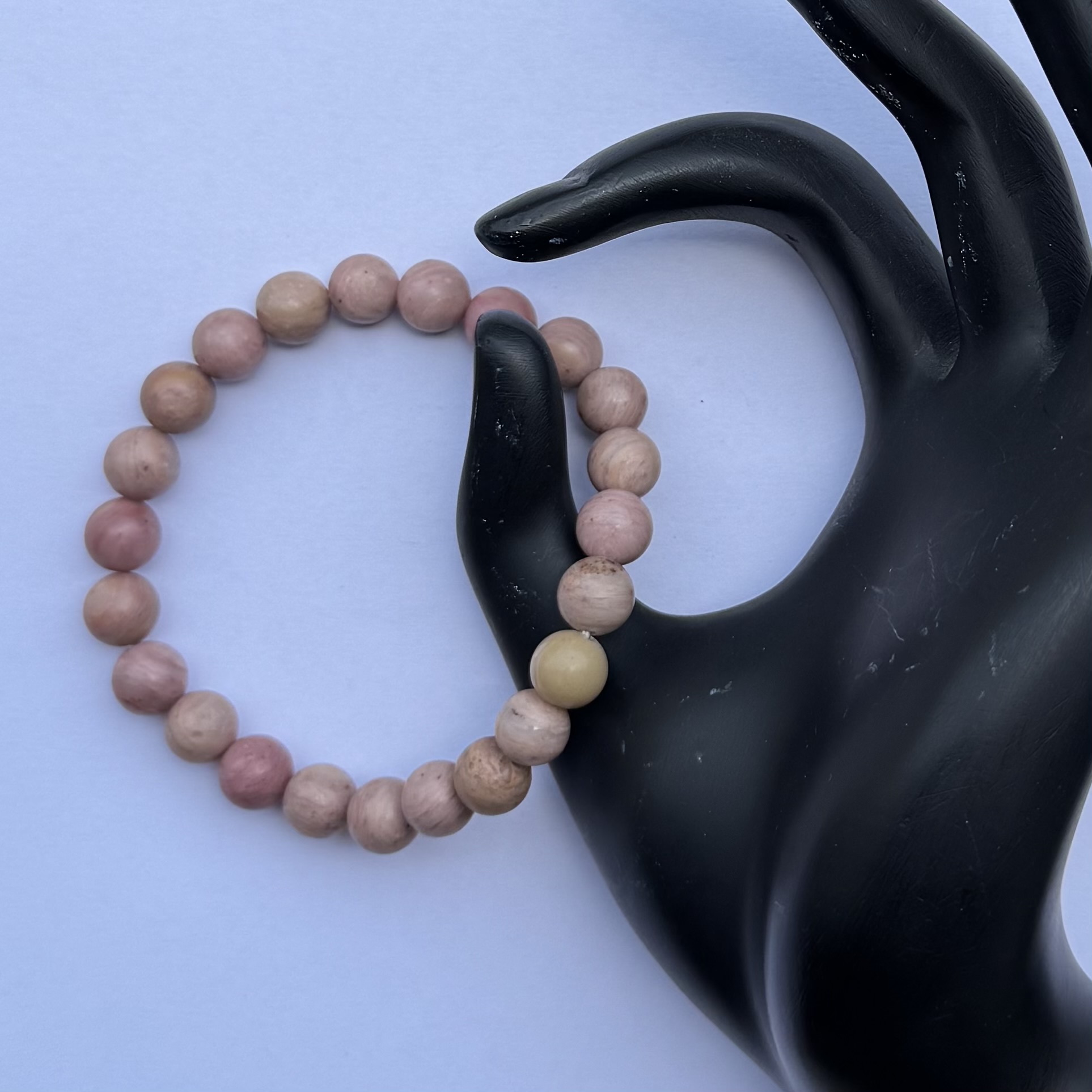 8mm Natural Pink Rhodonite Smooth Round Beads Bracelet
