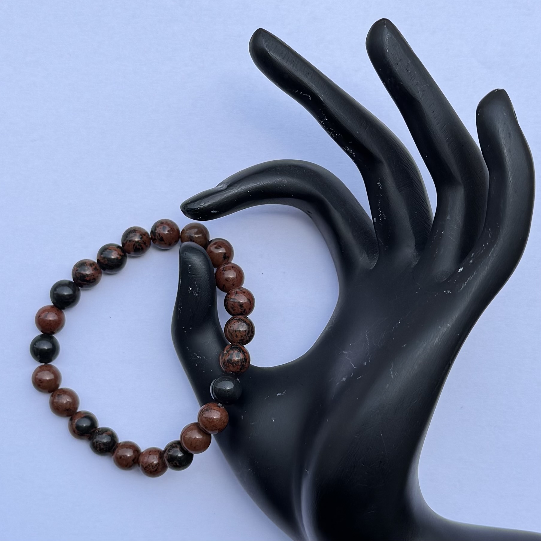 8mm Natural Mahogany Obsidian Smooth Round Beads Bracelet
