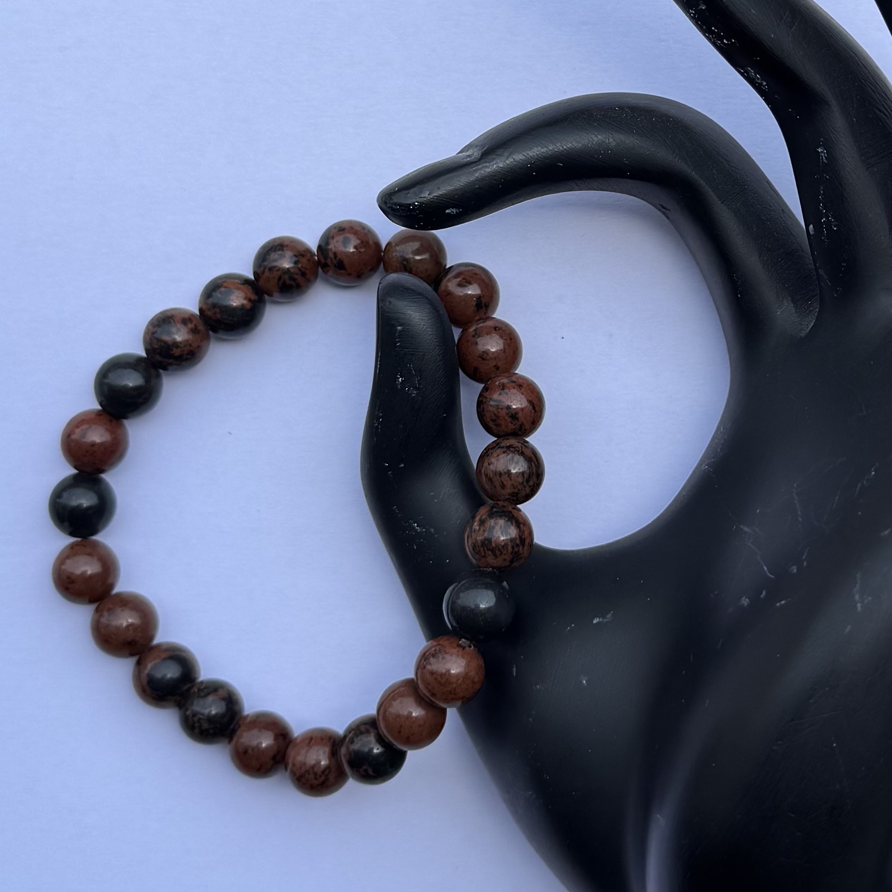 8mm Natural Mahogany Obsidian Smooth Round Beads Bracelet