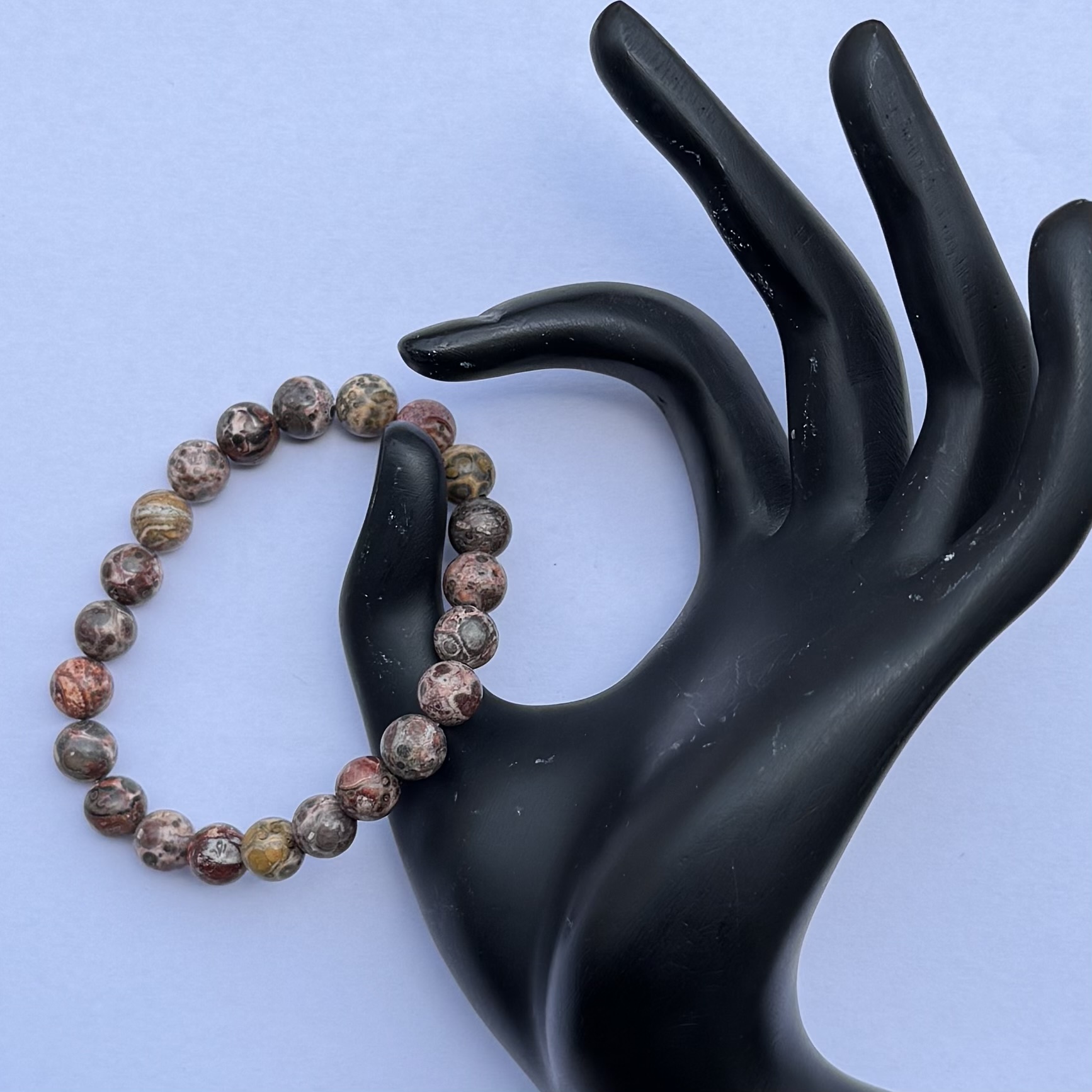 8mm Natural Leopard Skin Jasper Smooth Round Beads Bracelet