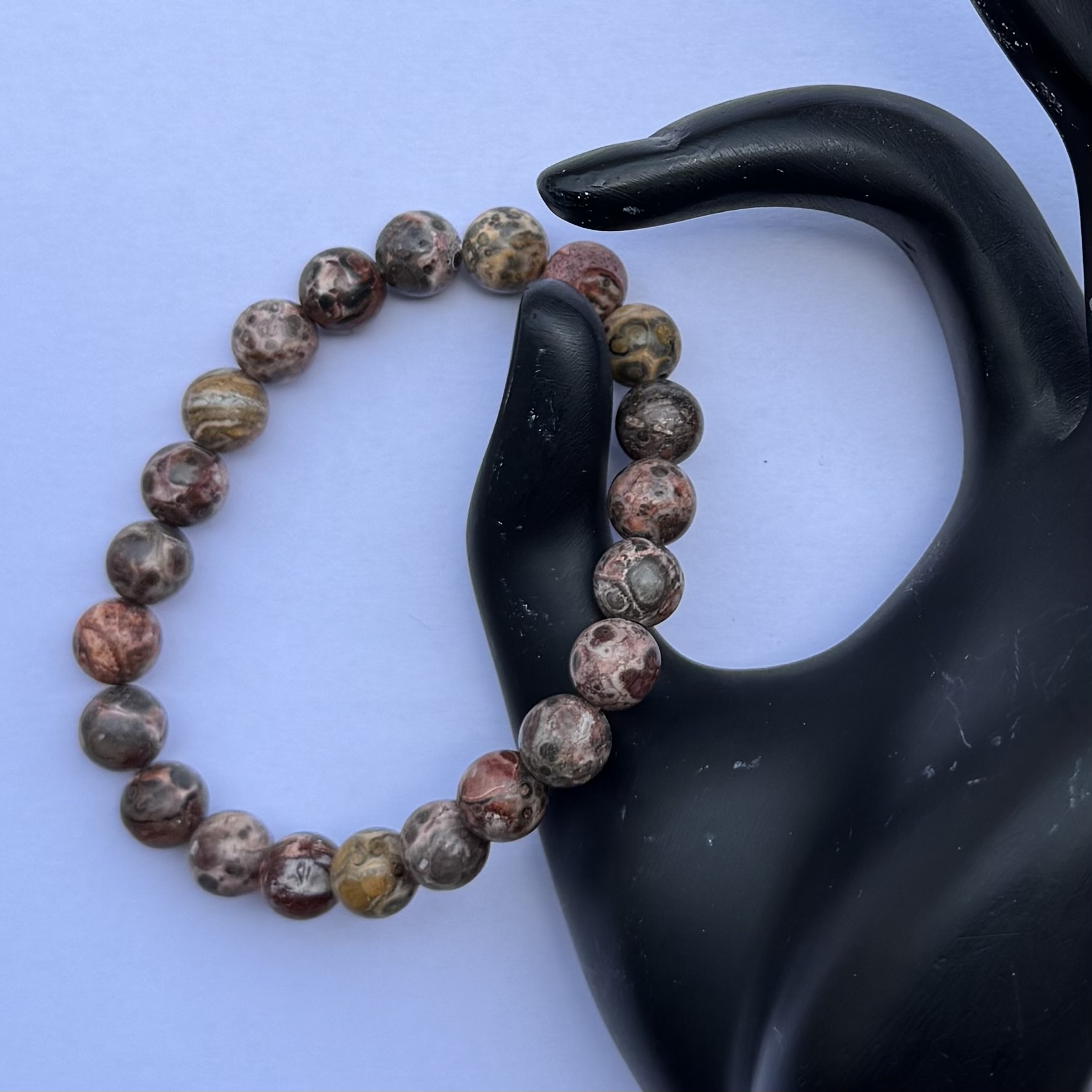 8mm Natural Leopard Skin Jasper Smooth Round Beads Bracelet