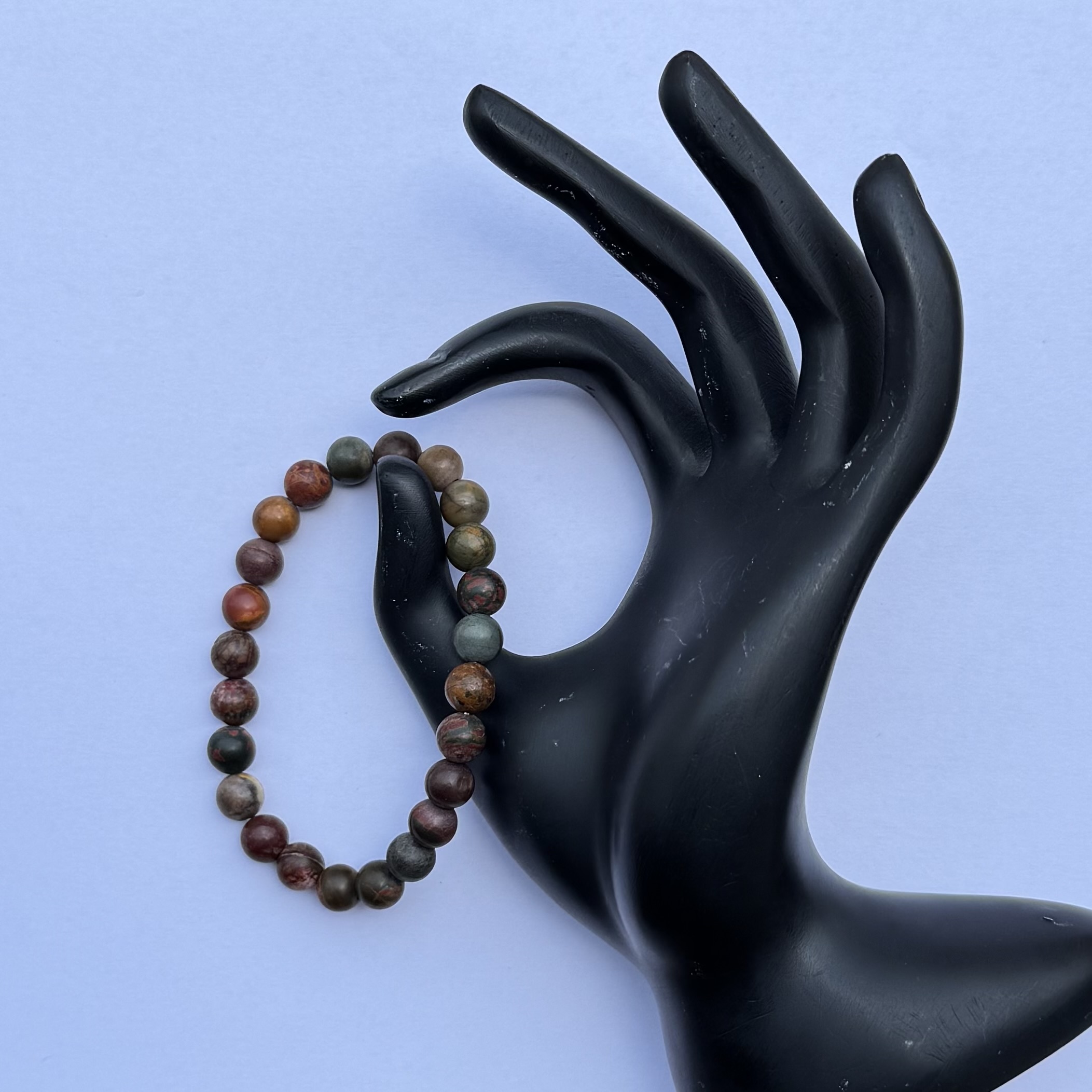 8mm Natural Picasso Jasper Smooth Round Beads Bracelet