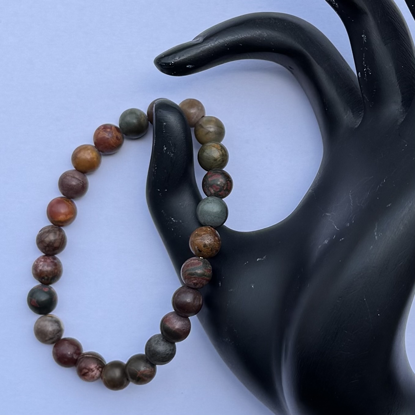 8mm Natural Picasso Jasper Smooth Round Beads Bracelet