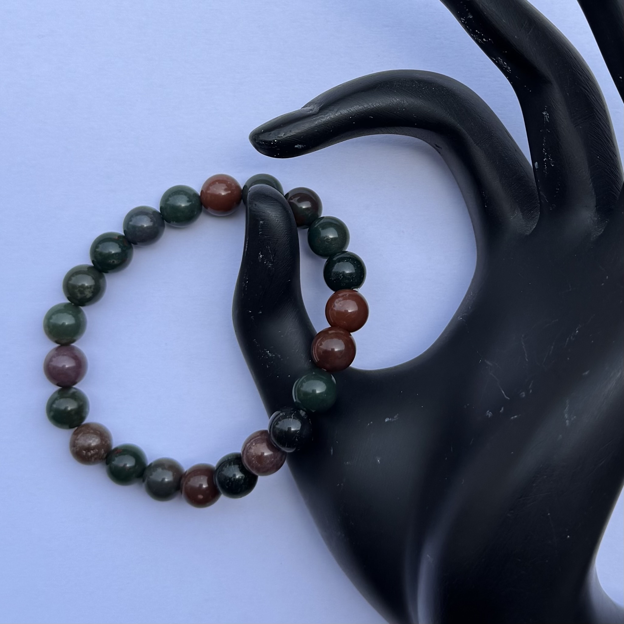 8mm Natural Indian Blood Stone Smooth Round Beads Bracelet