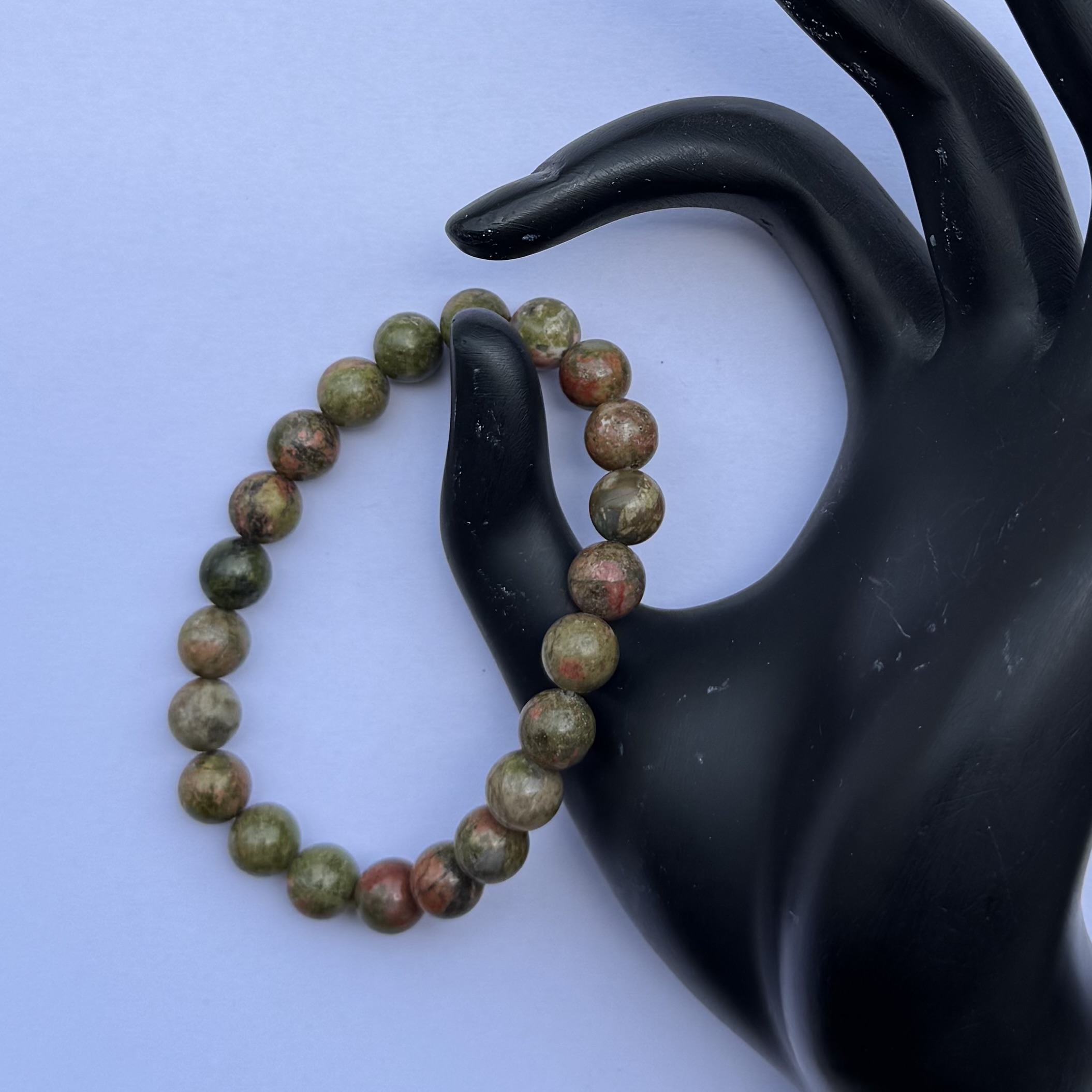 8mm Natural Unakite Smooth Round Beads Bracelet