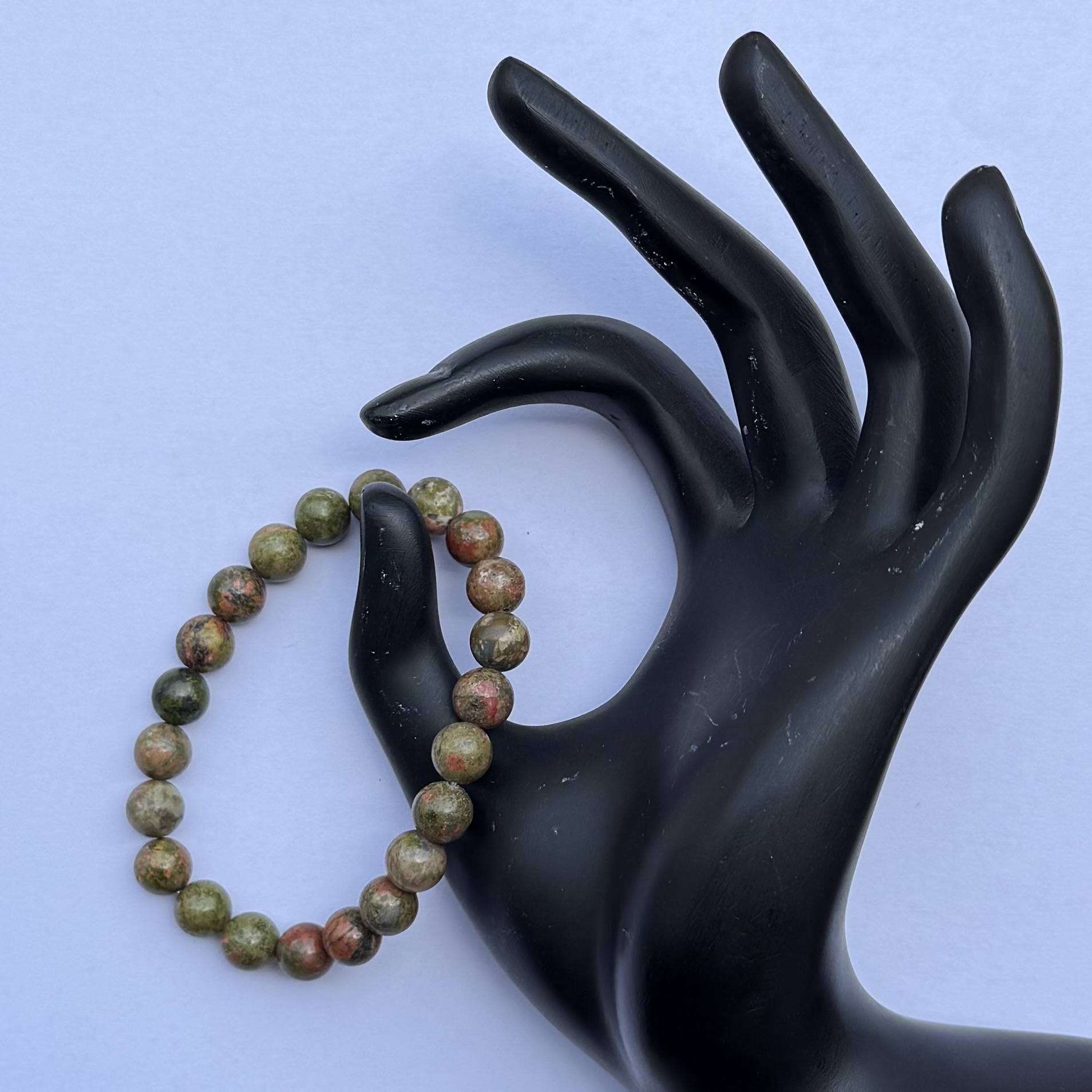 8mm Natural Unakite Smooth Round Beads Bracelet