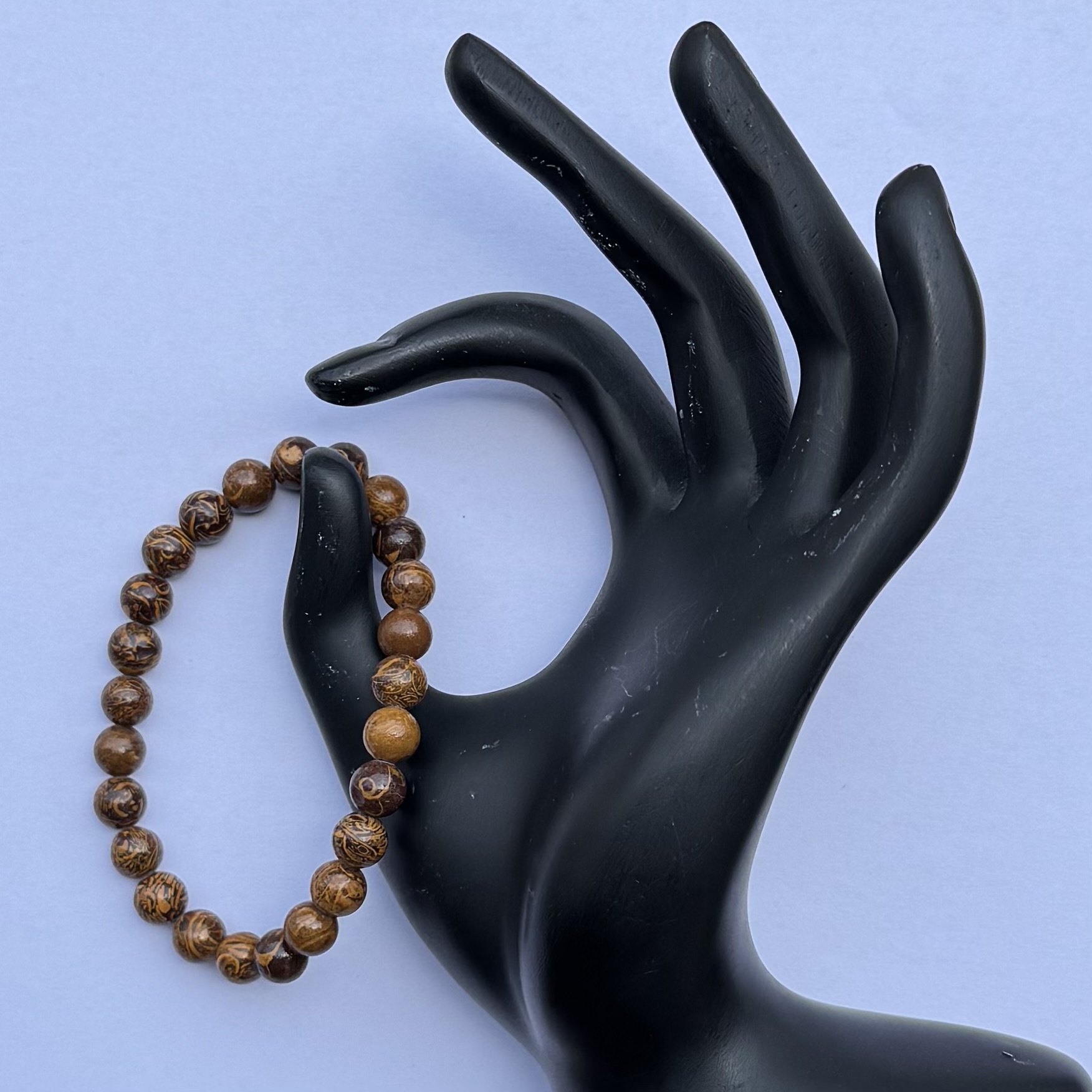 8mm Natural Mariam Jasper Smooth Round Beads Bracelet