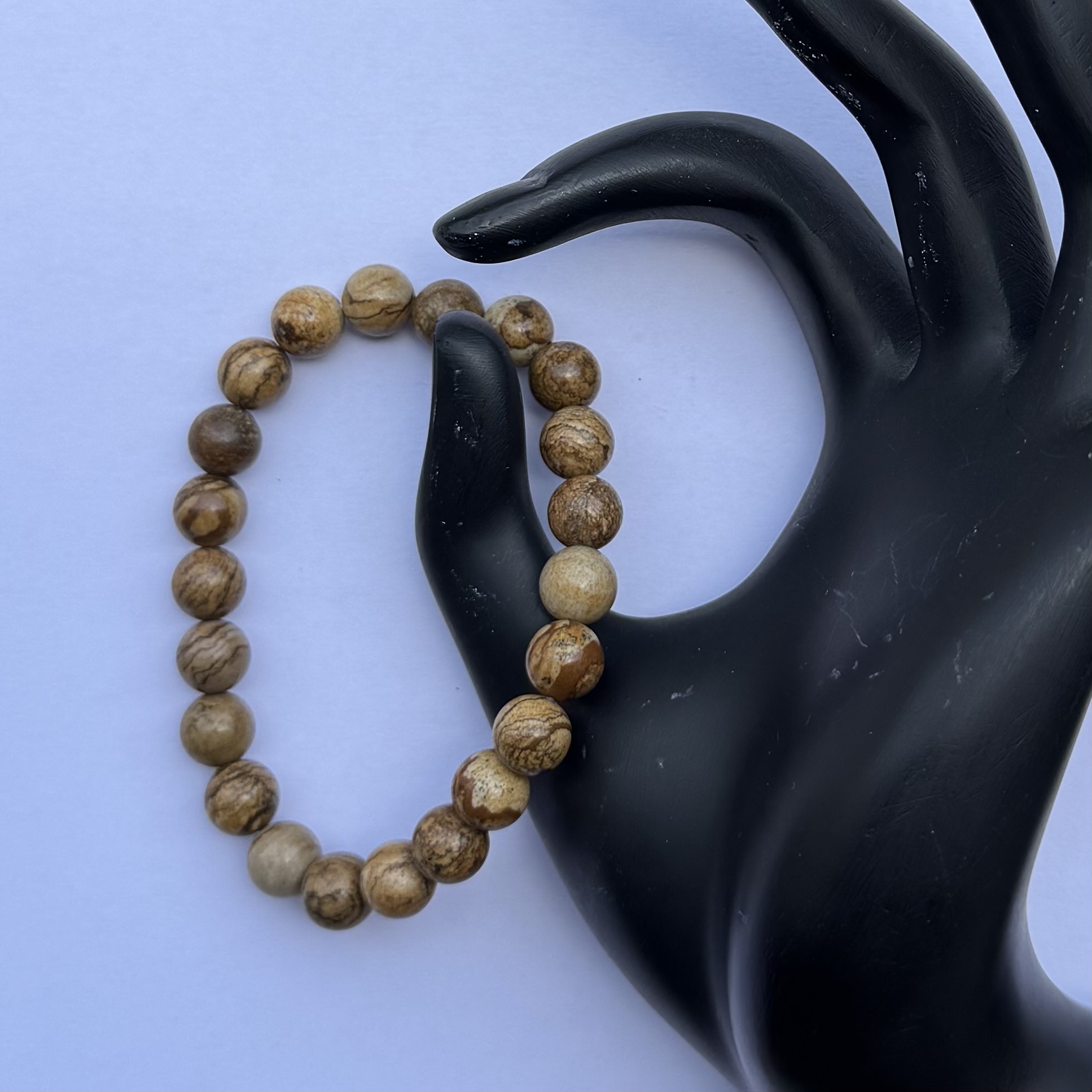 8mm Natural Picture Jasper Smooth Round Beads Bracelet
