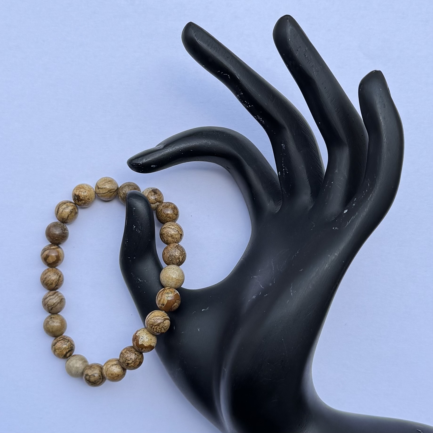 8mm Natural Picture Jasper Smooth Round Beads Bracelet