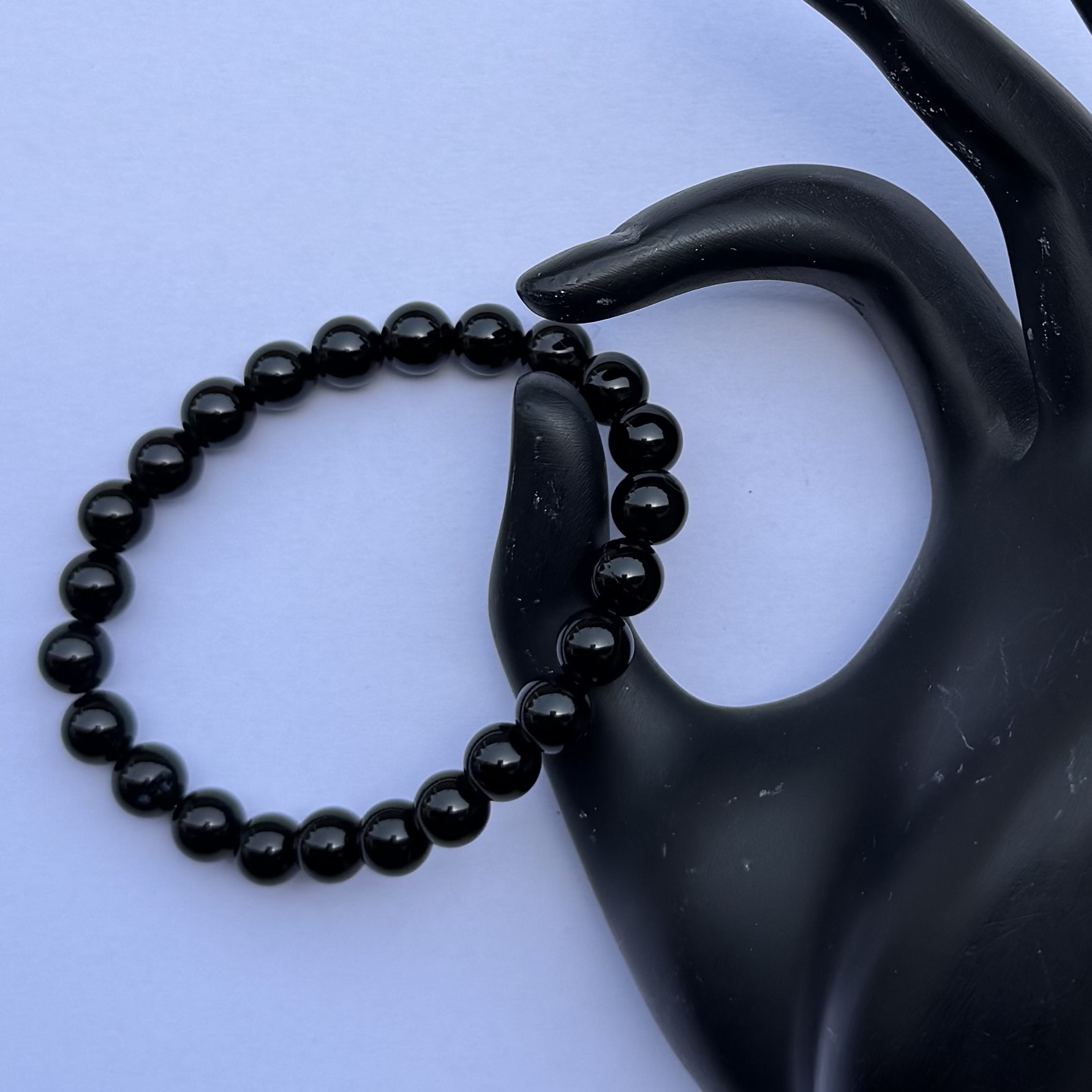 8mm Natural Black Tourmaline Stone Smooth Round Beads Bracelet