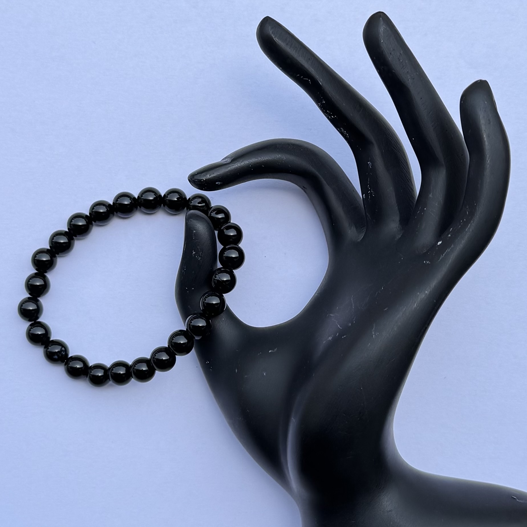 8mm Natural Black Tourmaline Stone Smooth Round Beads Bracelet