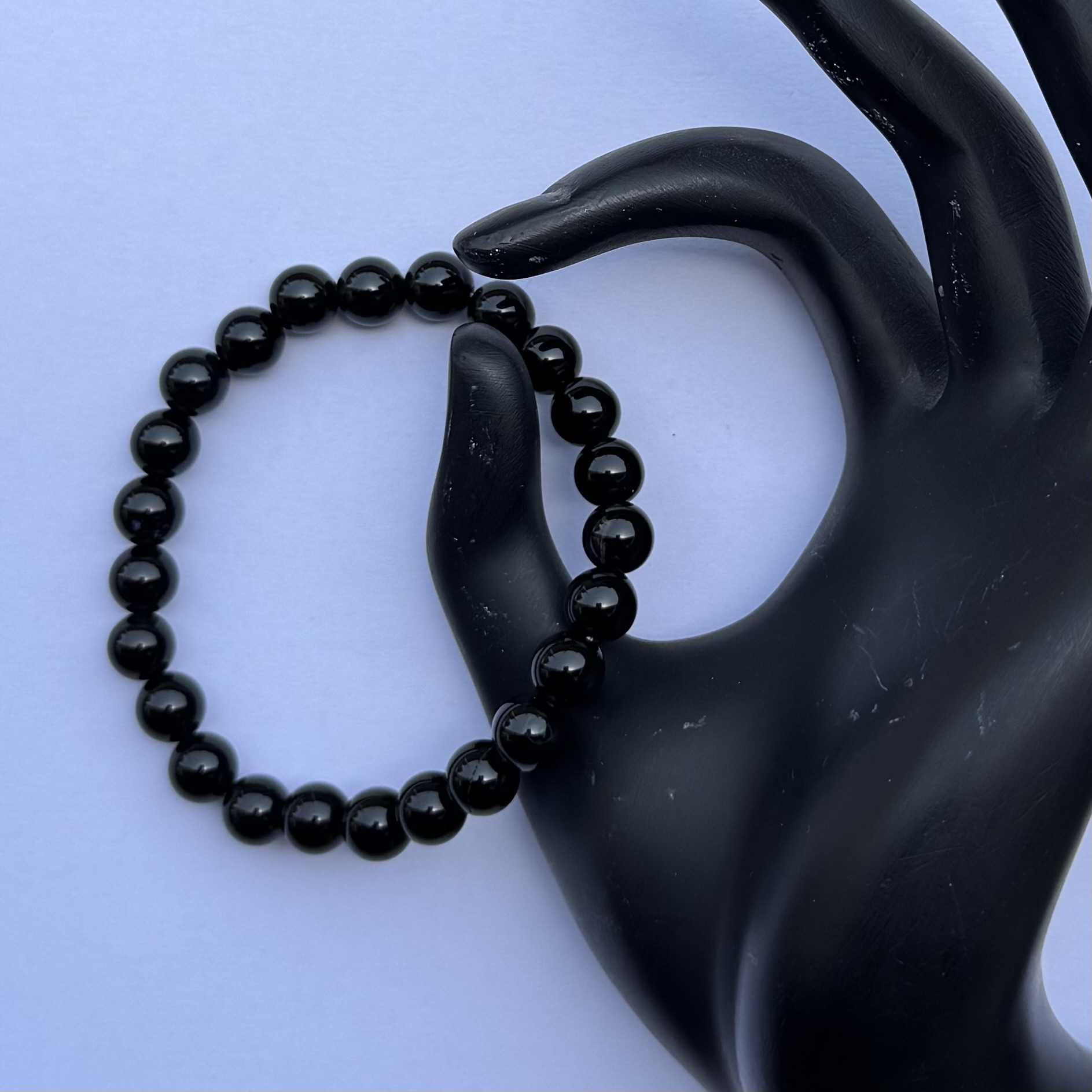 8mm Natural Black Onyx Smooth Round Beads Bracelet
