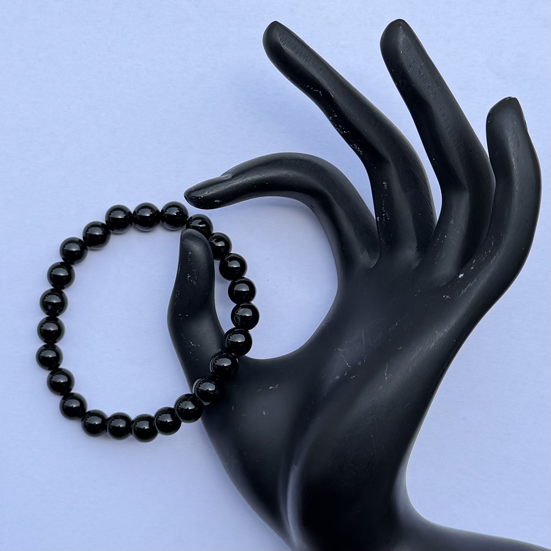 8mm Natural Black Onyx Smooth Round Beads Bracelet