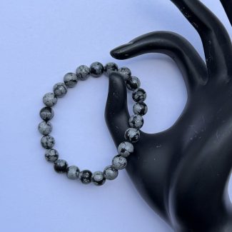 8mm Natural Snowflake Obsidian Smooth Round Beads Bracelet