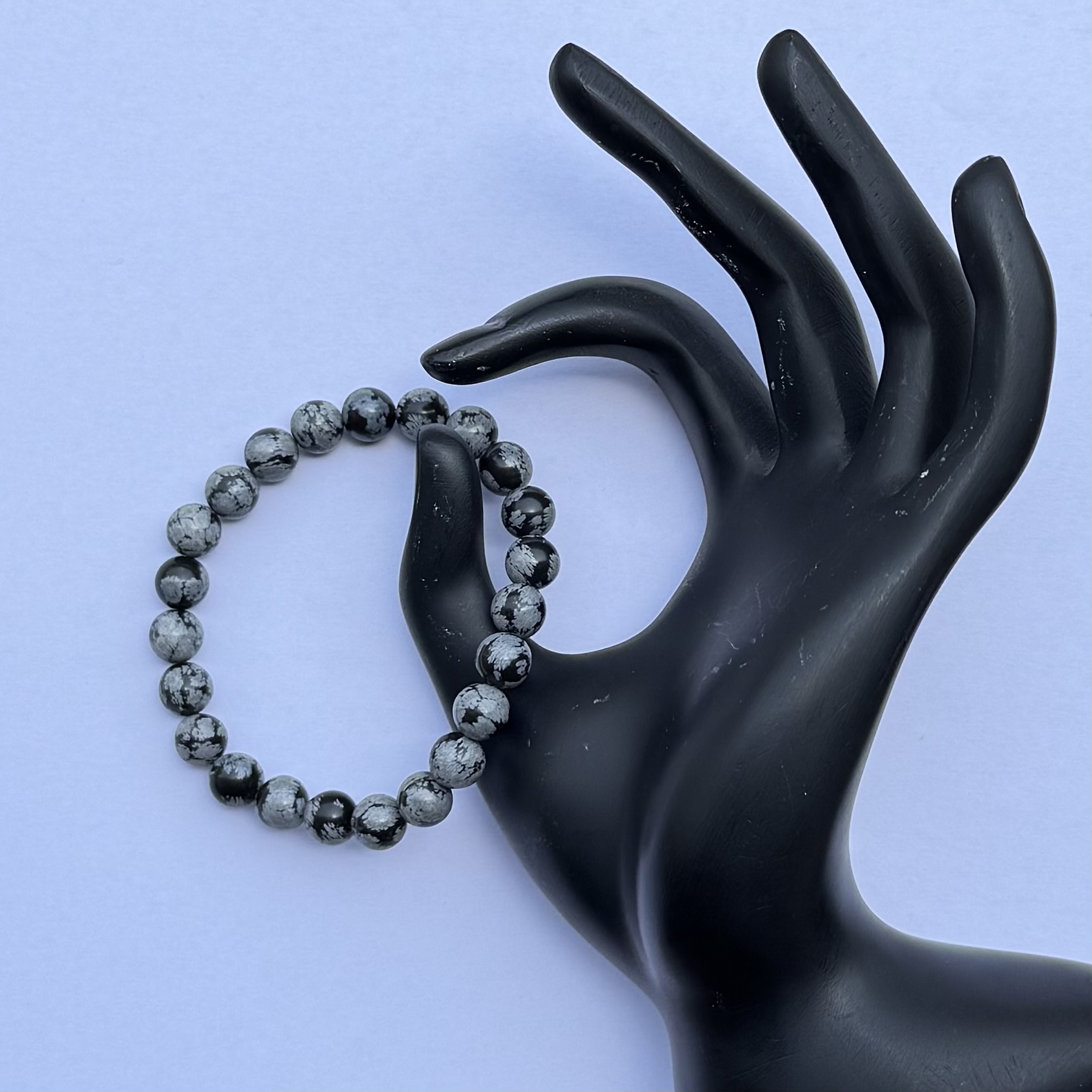 8mm Natural Snowflake Obsidian Smooth Round Beads Bracelet