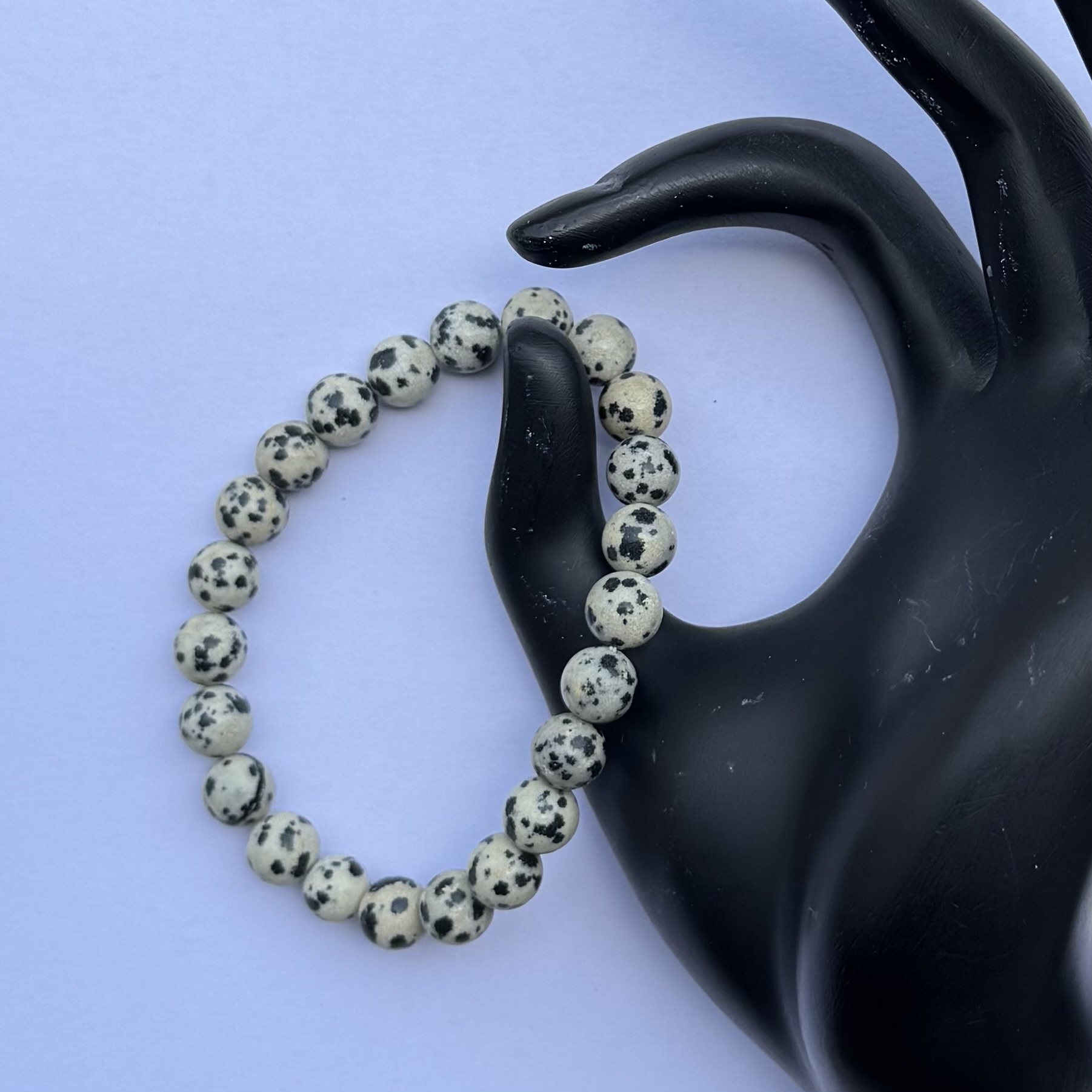 8mm Natural Dalmatian Jasper Smooth Round Beads Bracelet