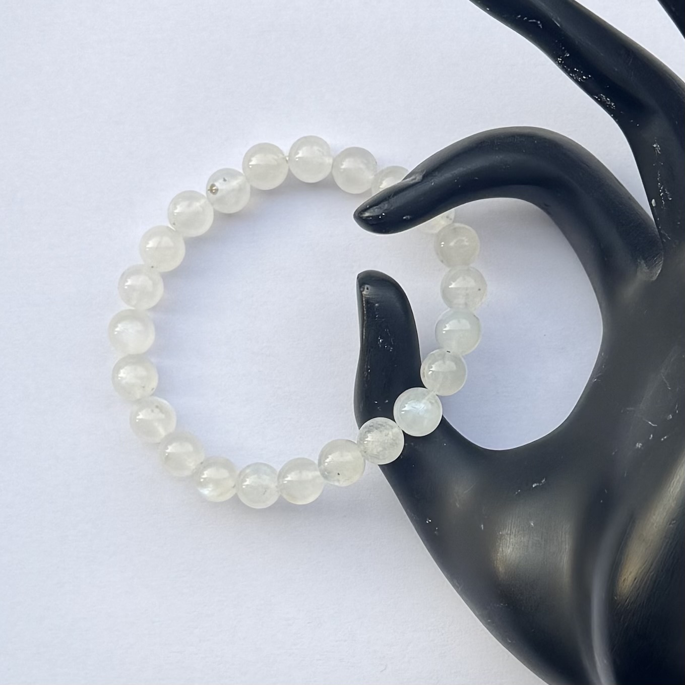 8mm Natural Rainbow Moonstone Smooth Round Beads Bracelet