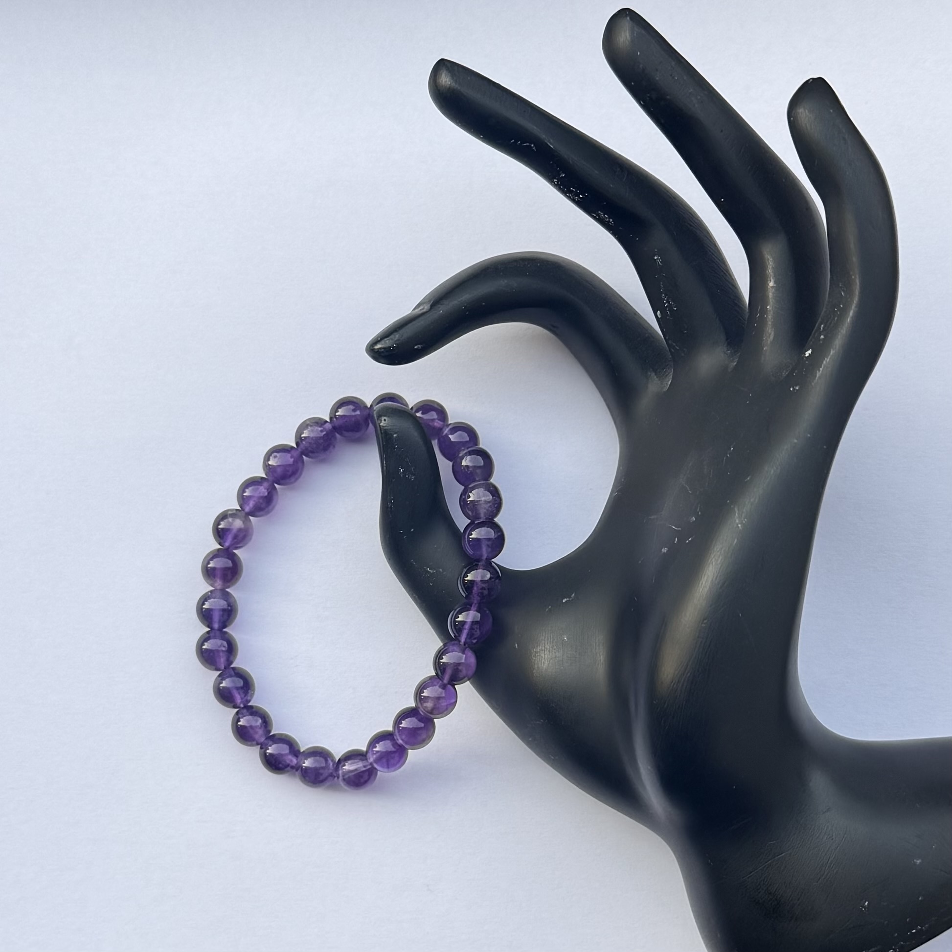 8mm Natural Amethyst Smooth Round Beads Bracelet