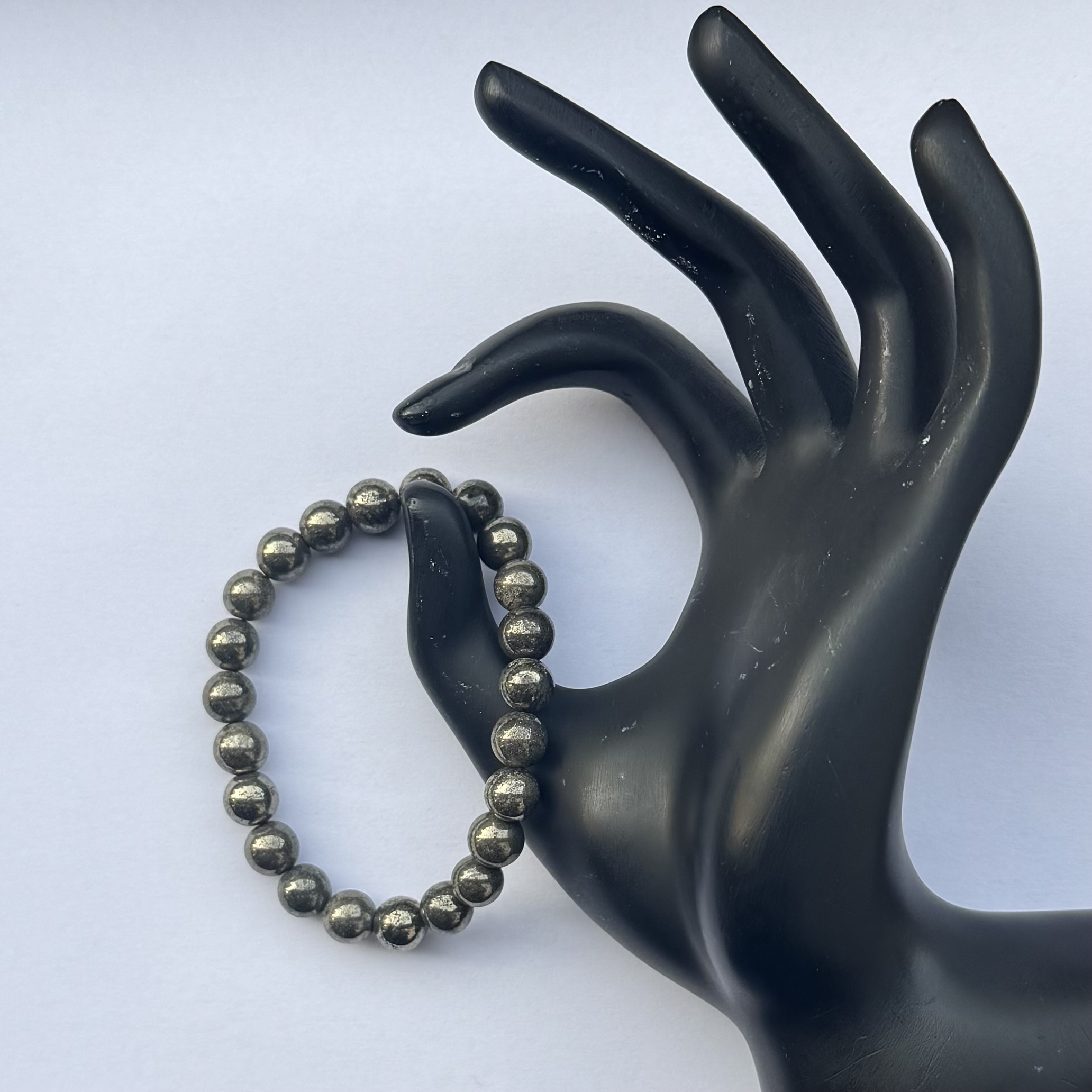 8mm Natural Pyrite Smooth Round Beads Bracelet