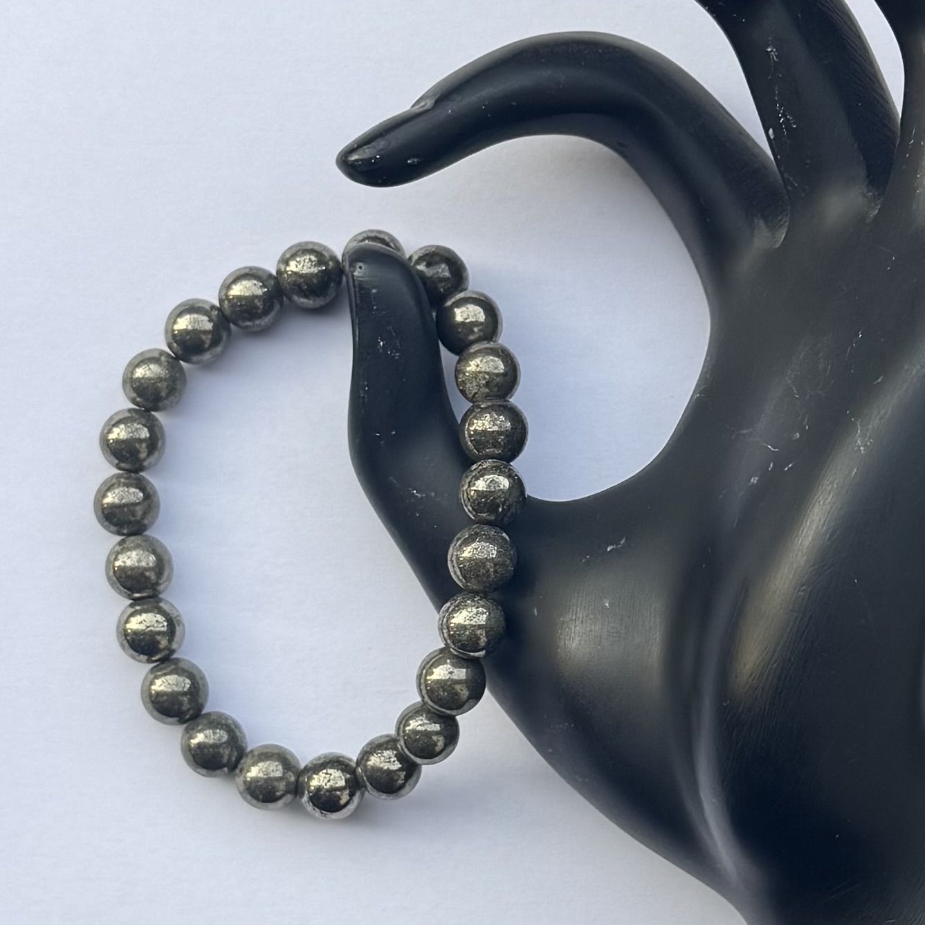 8mm Natural Pyrite Smooth Round Beads Bracelet